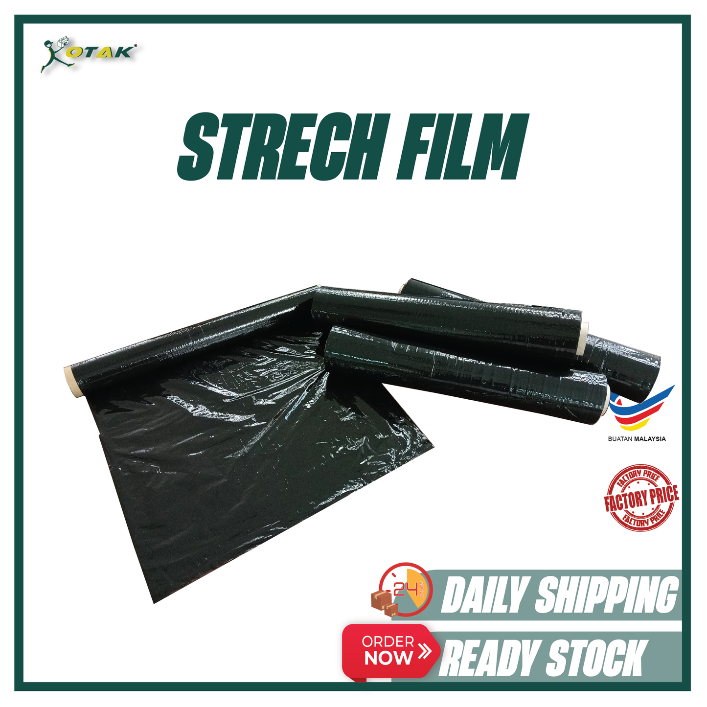 Black Stretch Film 50cm x 2.2kg, Hand Roll, Up to 200 Meter Long (12 pcs)