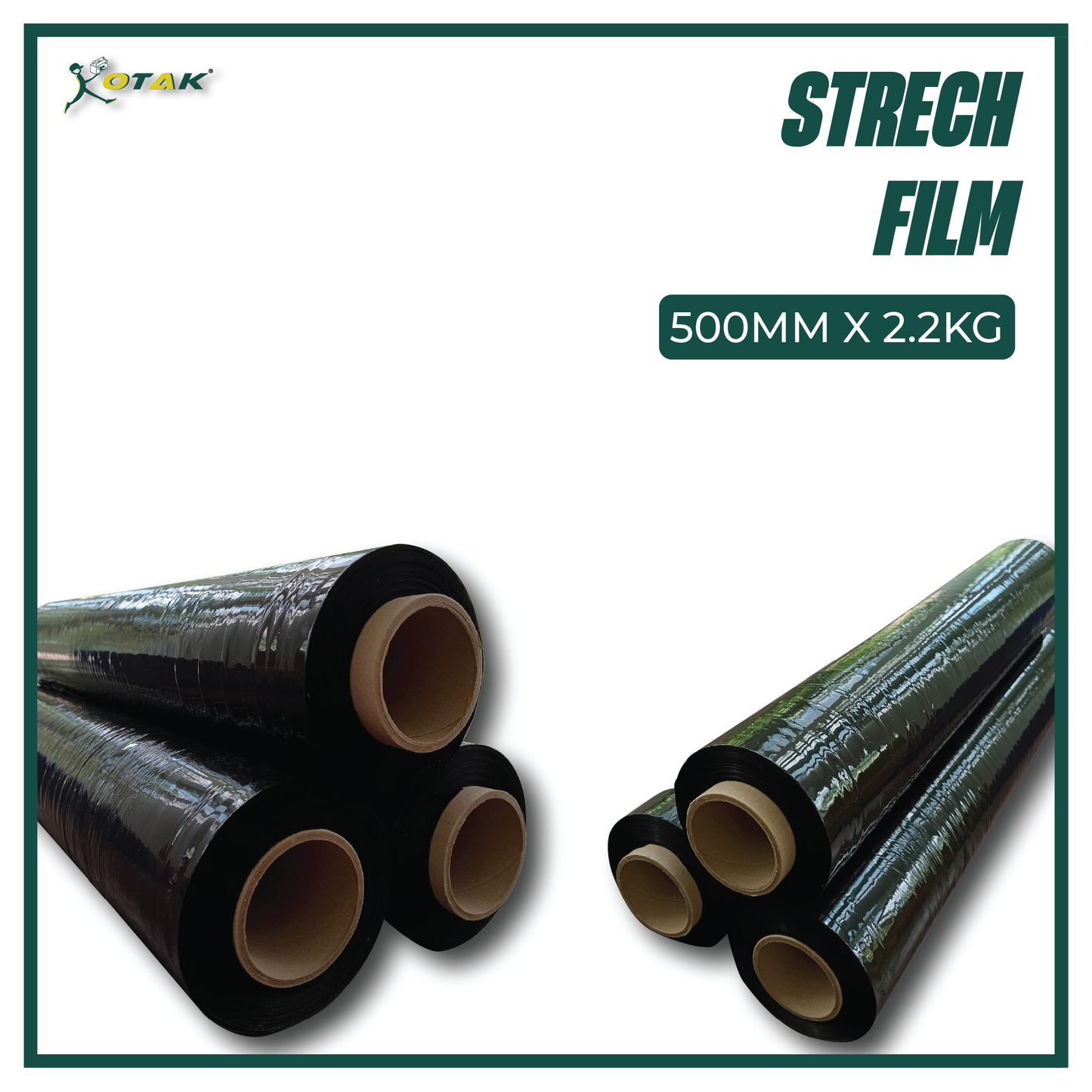 Black Stretch Film 50cm x 2.2kg, Hand Roll, Up to 200 Meter Long (12 pcs)